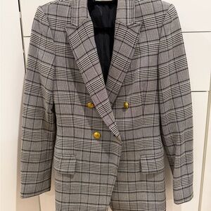 A.L.C. Classic Gray Glen Plaid Double-Breasted Blazer